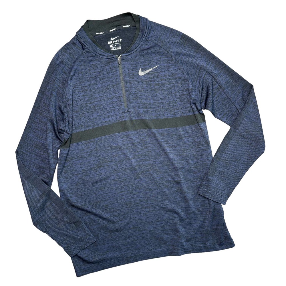 NIKE GOLF Mens Medium Navy Blue Black Long Sleeve Seamless Half Zip Pullover